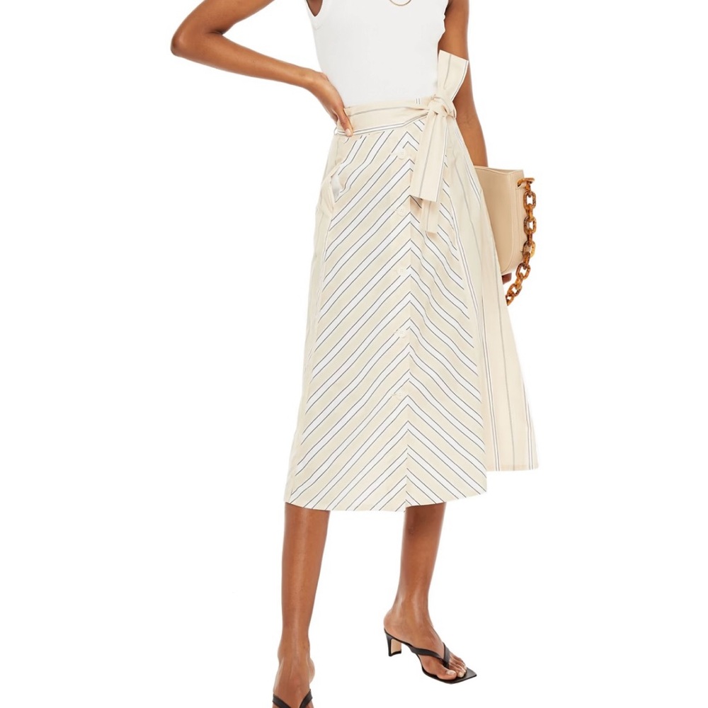 Maje Striped cotton-poplin midi skirt -
Women - Beige Skirts - FR 36